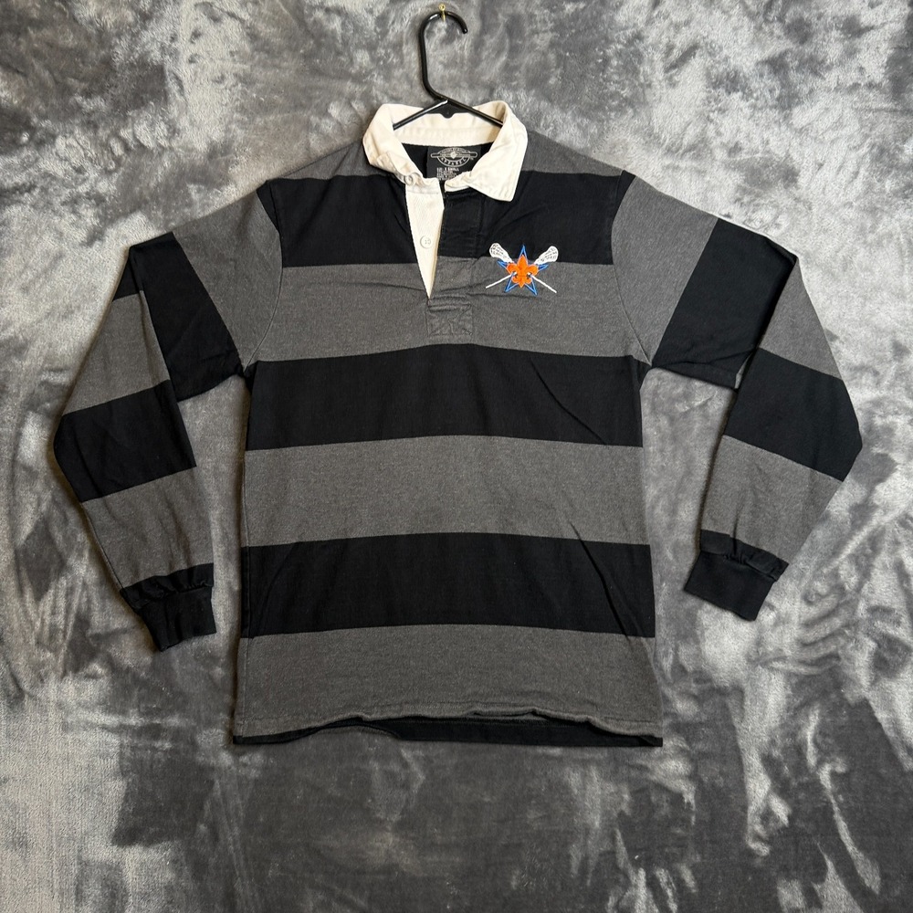 Vintage Y2k Charles Brown Polo Rugby Stripe Gray Black Long Sleeve Size X-Small